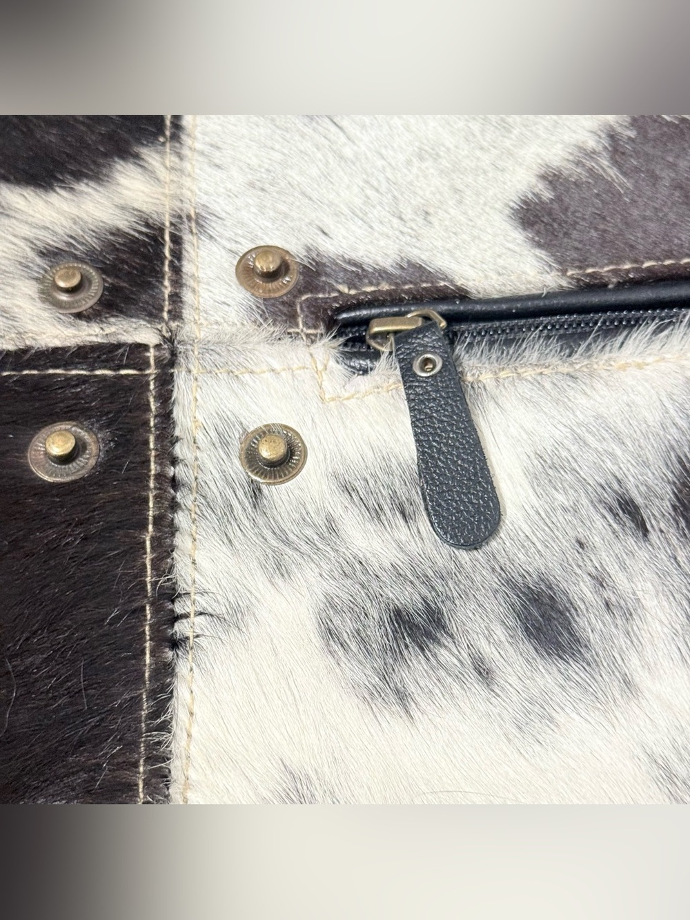 Myra Bag Black & White Cowhide Patchwork Tote Bag - Picture 7 of 12